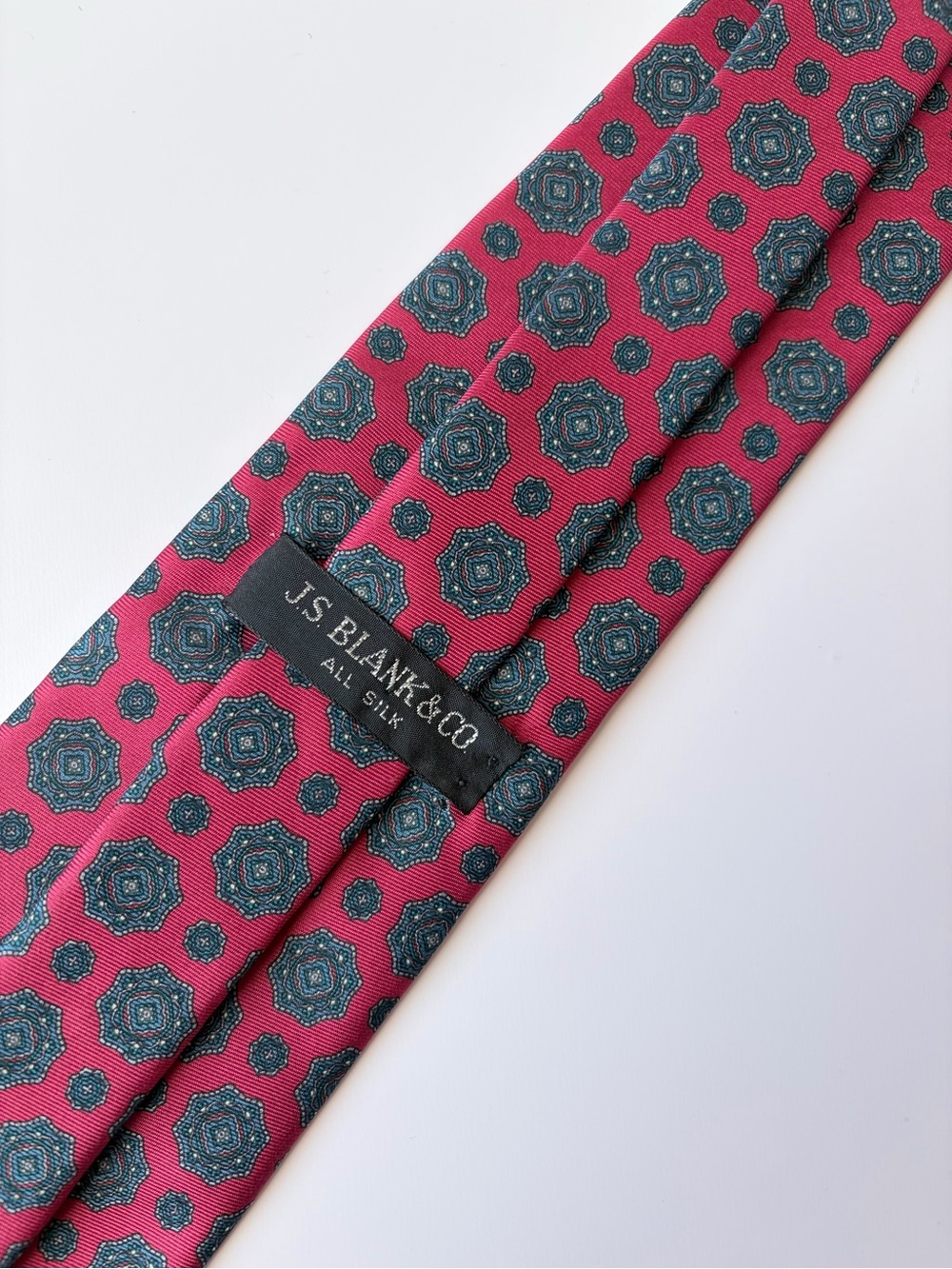 JS Blank&Co Burgundy and Navy Medallion Silk Tie